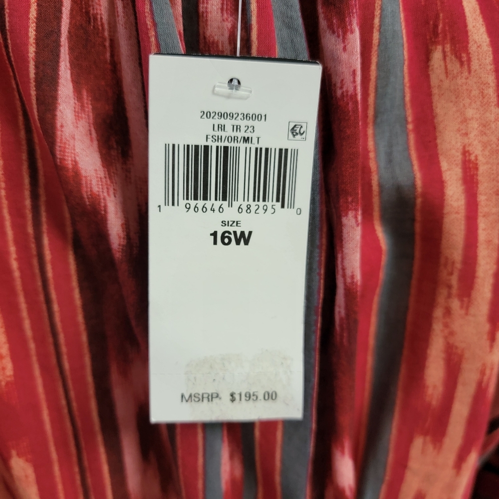 LAUREN Ralph Lauren Geo-Stripe Belted Cotton Voile Dress Red Women’s Size 16 NWT - Picture 6 of 16